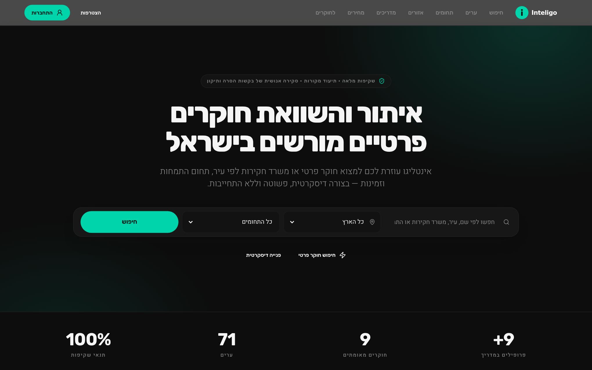 עמוד הבית של אינטליגו